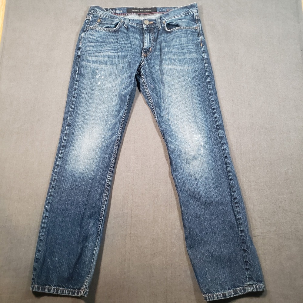 Marc Anthony Slim Fit Jeans Mens 34x32 Blue Distressed Medium Wash Denim